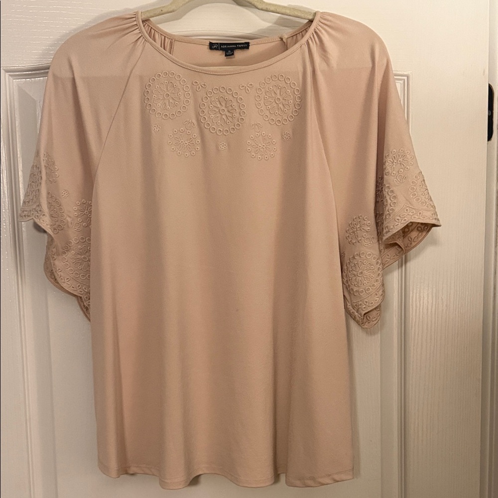 Adrianna Papell Cream Embroidered Blouse